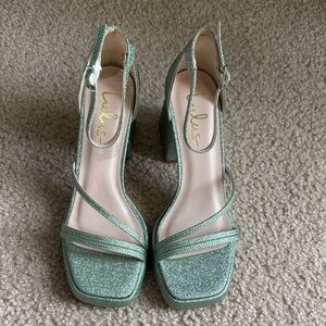 Lulu's Sparkling Green Strappy Heels